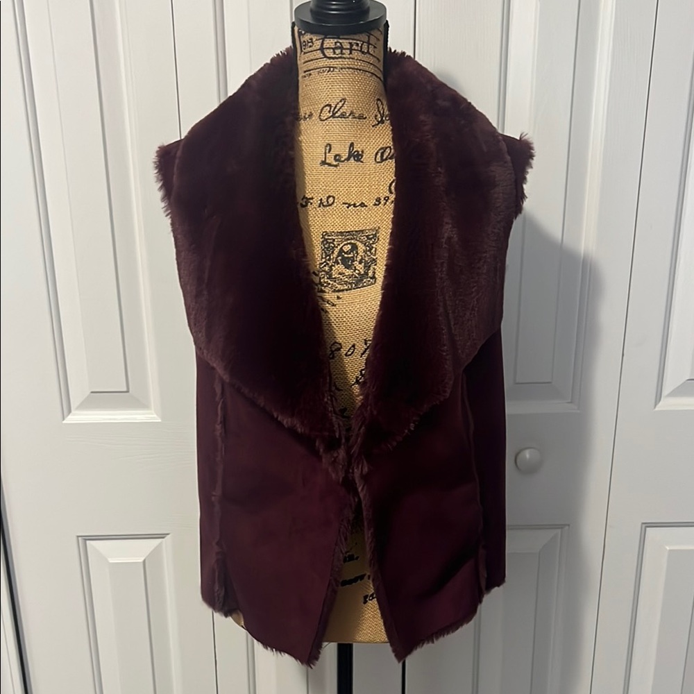 WHBM Burgundy Faux Fur Vest